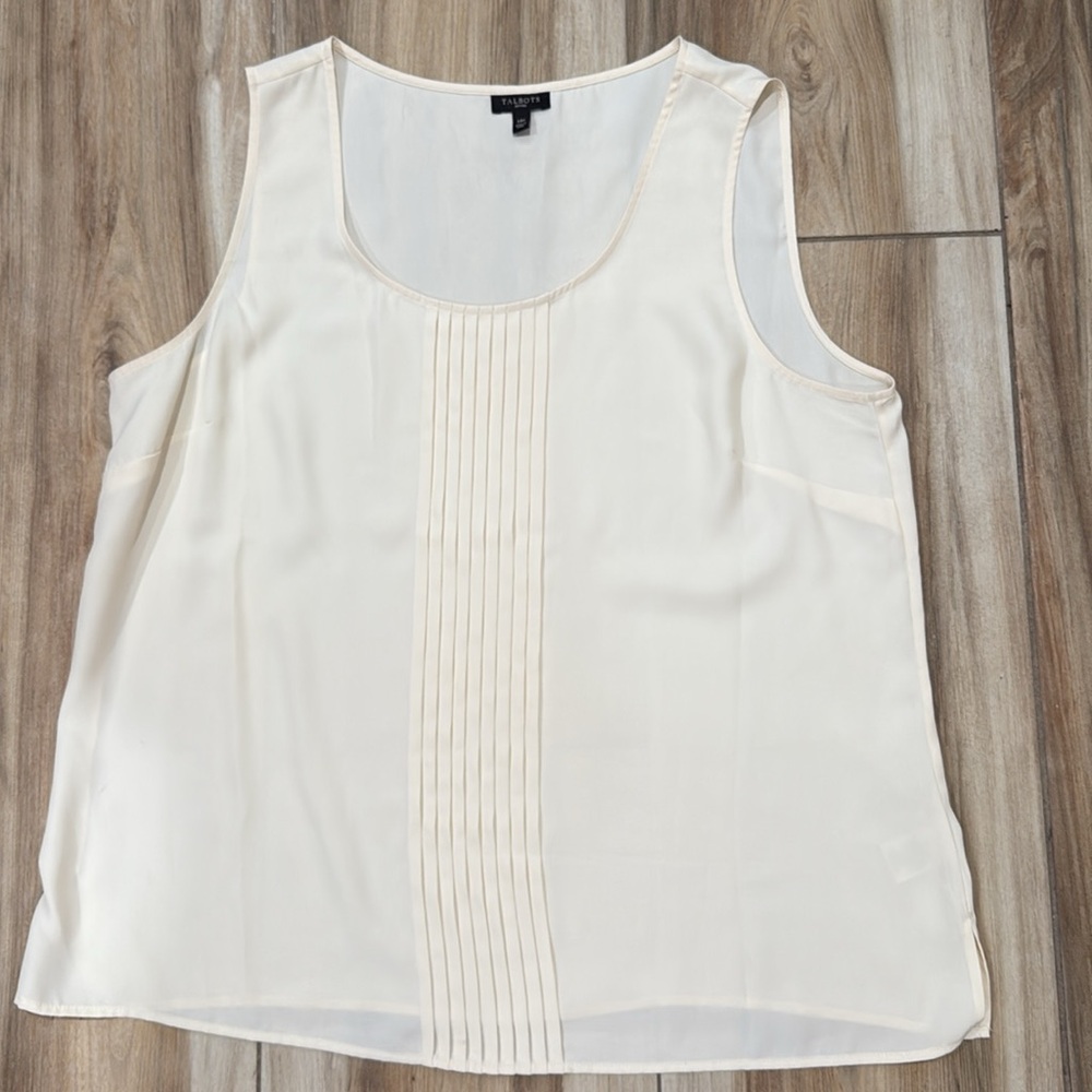 Talbots Petites | Scoop Neck Front Pleat Cream Sleeveless Blouse Size 14P